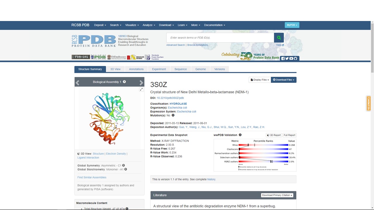 PDB page for NDM-1