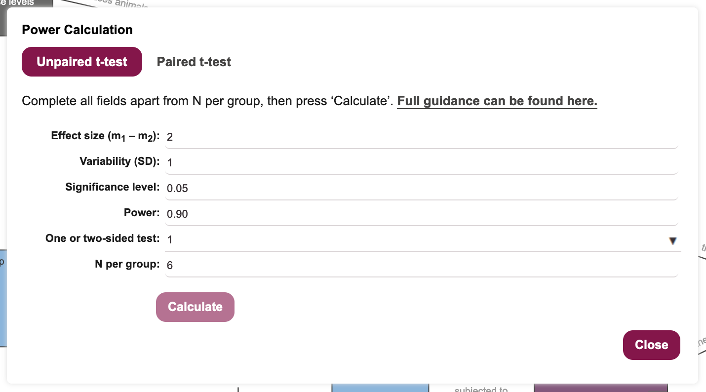 The EDA Sample Size Calculation tool returns an estimated sample size of six individuals per group, given our input choices.